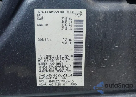 2020 Nissan Altima S from USA, damaged, VIN 1N4BL4BW5LC262114